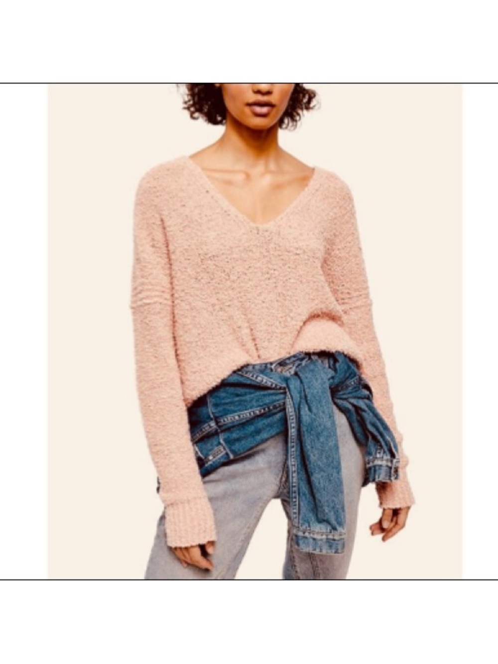 Free People Blush Pink V-Neck Textured Sweater